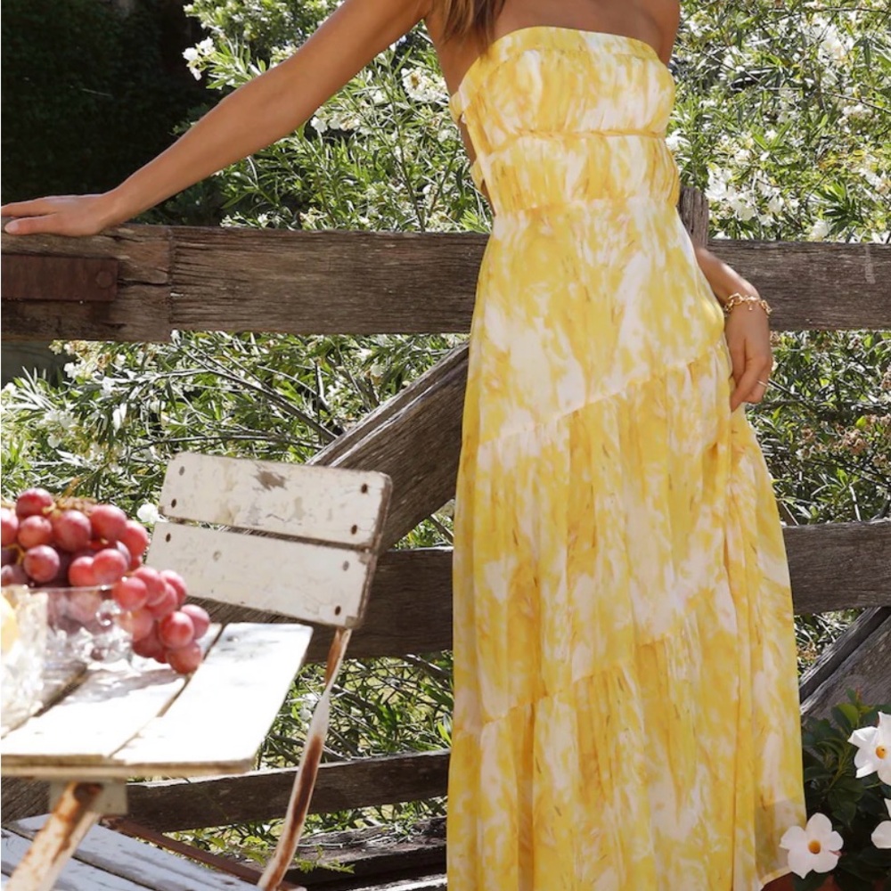 Fortunate One Wishful Strapless Maxi Dress Yellow